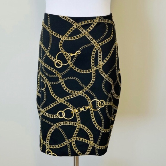 Ricki’s Chain Print Black MIDI Pull On Skirt size Medium - Picture 2 of 4